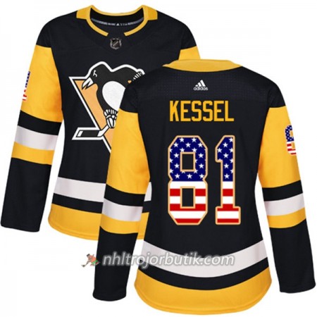 Dame Ishockey Pittsburgh Penguins Tröja Phil Kessel 81 Adidas 2017-2018 Svart USA Flag Fashion Authentic